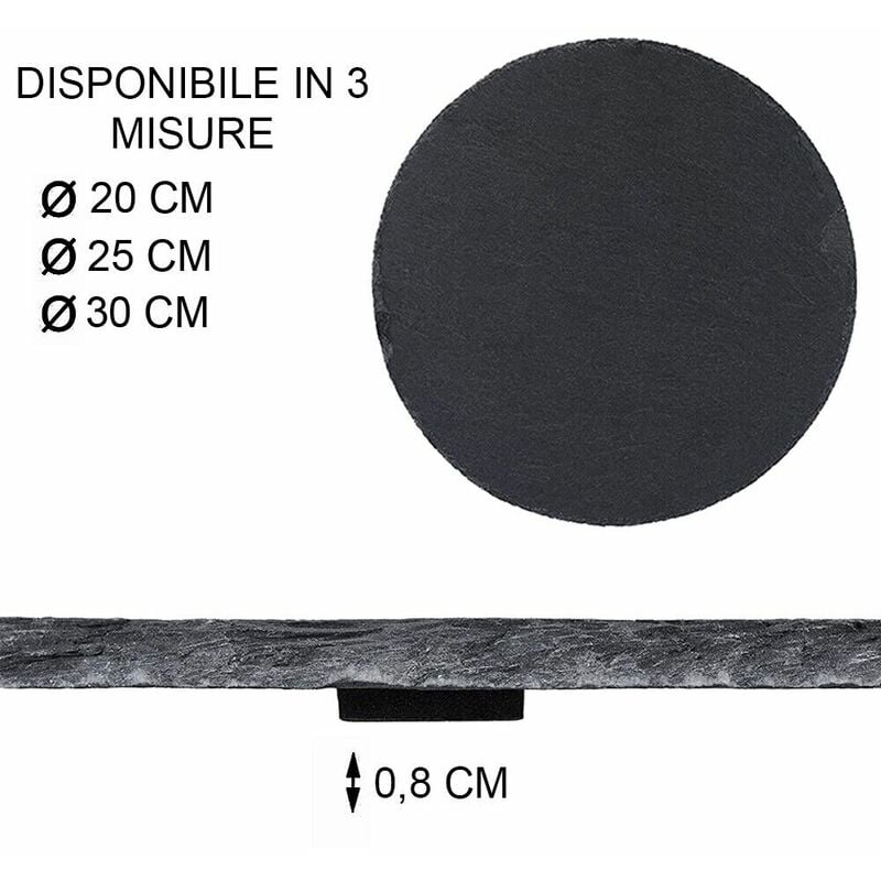 Tagliere in ardesia nero pietra naturale da Sushi set4 ristorante cucina  vassoio piatto piano tondo portata a servire - MISURA: Diametro 20 cm