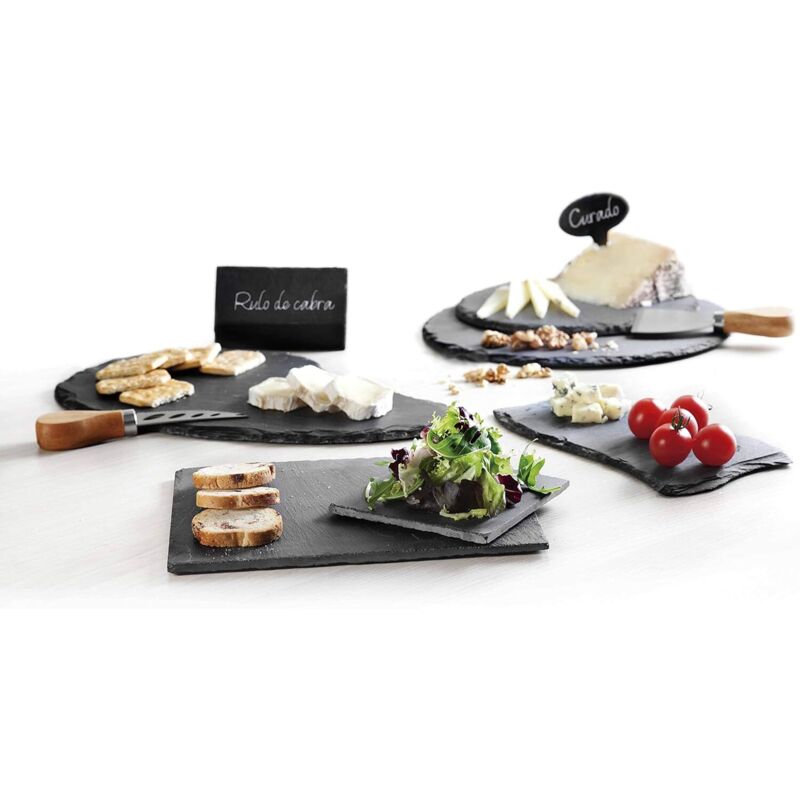 Set Di 4 Taglieri Rotondi In Ardesia Naturale 28 Cm - Vassoi Porta Formaggi E Salumi Con Gessetti In Pietra Ollare - 3