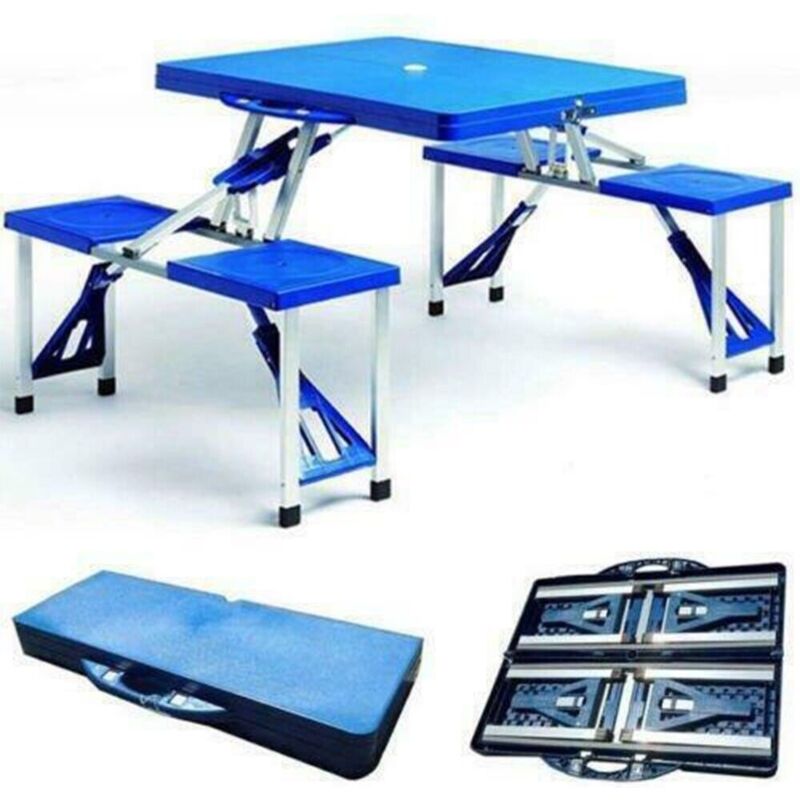 Set Tavolino Da Picnic Pieghevole AMANKA - Con 2 Sgabelli, Altezza Regolabile, Grigio Chiaro, 90x60cm - Foto 12