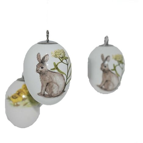 Uovo bianco con decoro coniglio per albero di pasqua decorazioni pasquali arredo casa idea regalo in ceramica 7 cm (1/5)