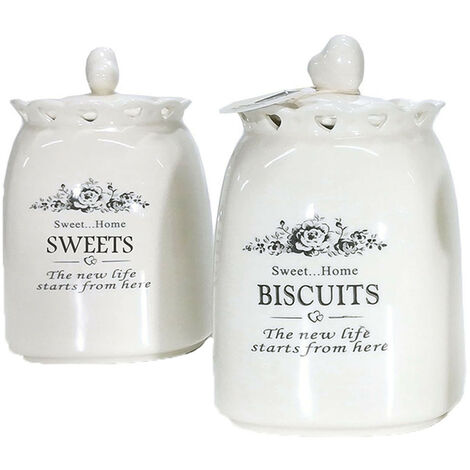 Barattoli bianco per dolci biscotti in ceramica contenitori porta sale  zucchero caffè spezie decoro cuore da