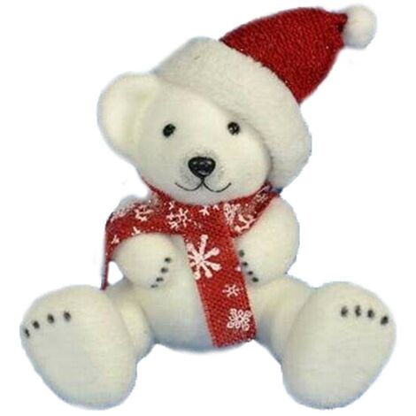 Orso polare bianco seduto con sciarpa rossa decorazioni addobbi natalizi sotto albero di natale 23cm in polisterolo tessuto (1/5)