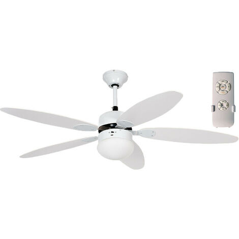 Ventilatore Soffitto 128cm 5Pale in legno bianco funzione invernale reversibile con telecomando e luce per casa ristorante hotel (1/5)