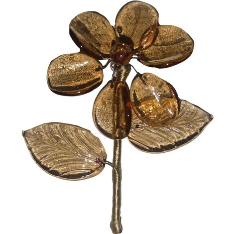 Oggetto fiore con petali e foglie ambra vetro per bomboniera matrimonio cresima  comunione segnaposto particolari (1/5)