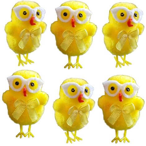 Pulcini pasquali con occhiali e fiocco decorazioni addobbi per albero di pasqua set16 da casa negozio vetrine in tessuto giallo (1/5)