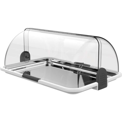 Vetrina da banco con vassoio in acciaio tavolo self service porta dolci brioche vivande doppia apertura bianca espositore per alimenti L44.2 P31.5 H19.5 (1/5)