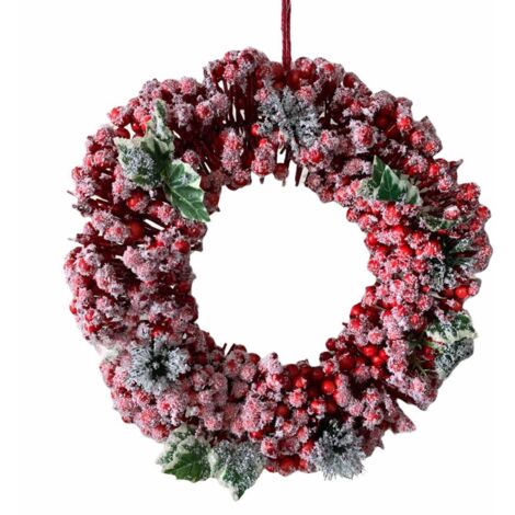 Ghirlanda Bacche rosse festone corona fuori porta di natale addobbi decorazioni natalizie casa negozi idea regalo cm 32 (1/3)