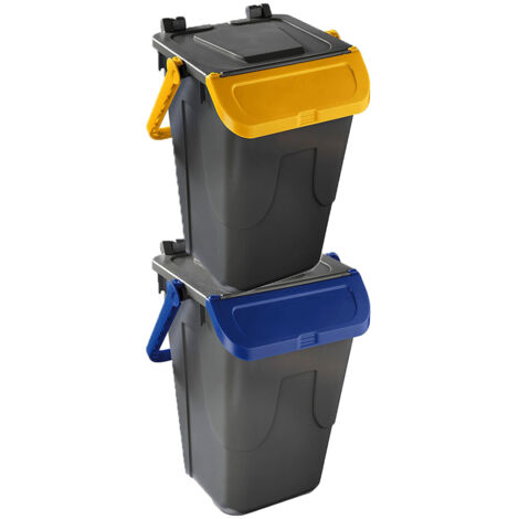 Set Bidone per raccolta differenziata secchio sportello basculante Manico 35LT salvaspazio sovrapponibili casa balcone terrazzo - PEZZI: 2 PEZZI