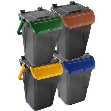 Bidone Per Raccolta Differenziata Mobil Plastic Ecology, Grigio Con Sportello Verde, 35 Litri, In Polipropilene, Uso Esterno