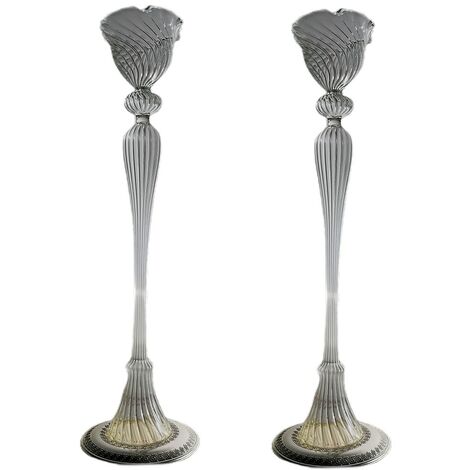 Porta candela candeliere bugia in vetro soffiato con argento set da 2 particolare made in Italia vintage moderno da collezione