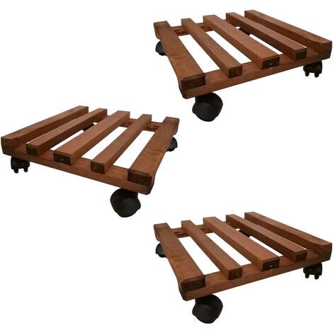 Carrello per piante pesanti set 3 Sottovaso 25x25 cm in legno con 4 ruote porta vaso base da balcone giardino terrazza (1/5)