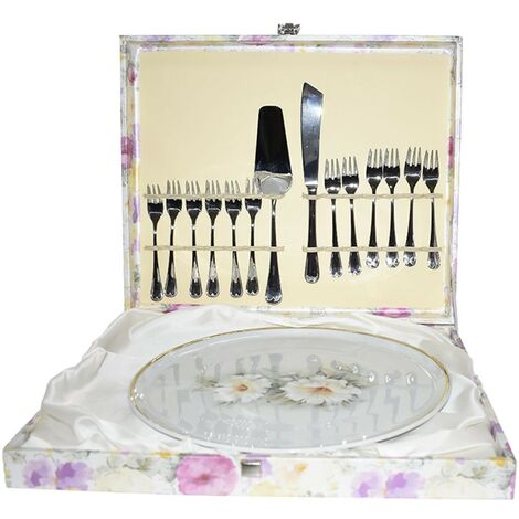 Servizio per torta piatto coltello taglia dolce 12 forchette in scatola regalo forchettina in acciaio 18/10 Made in Italy