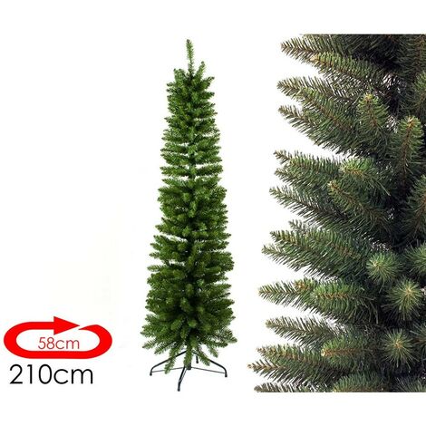 Albero di natale slim pino alto cm 210 artificiale verde stretto sottile  verde folto apertura ad