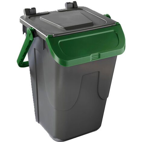 Bidone per raccolta differenziata grigio con sportello basculante verde 35 LT