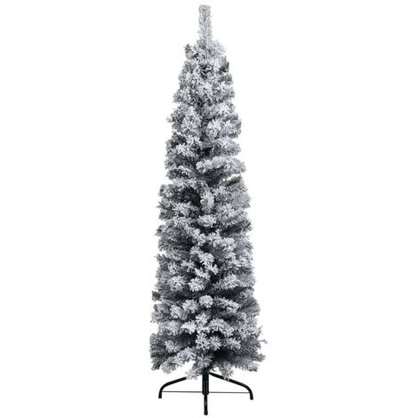 Albero di natale slim bianco innevato folto alto e stretto cm240  decorazioni addobbi artificiale natalizi ambiente casa