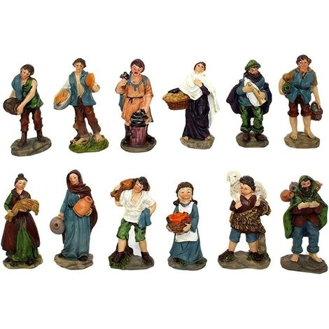 12 Pastori per presepe mestieri assortiti cm 9 personaggi natale decorazioni addobbi pastorelli statuine capanna grotta