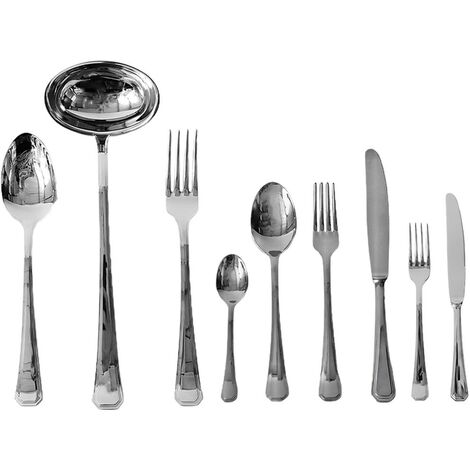 Servizio di posate completo per tavola 12 persone set 75 in acciaio inox lucido forchetta cucchiaio coltello mestolo