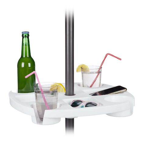Tavolino per ombrellone da spiaggia mare giardino porta bibite tavolo supporto bottiglie con scomparti altezza regolabile bianco