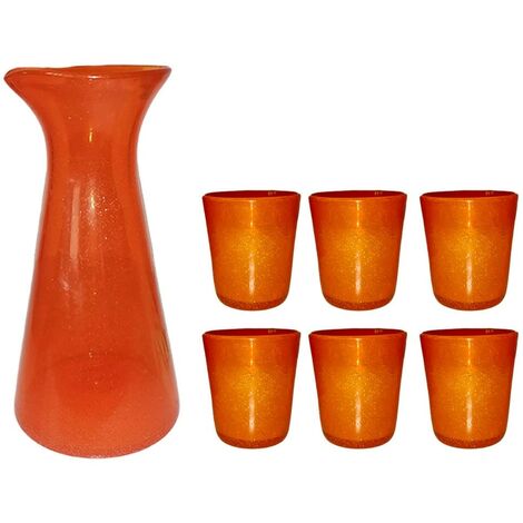 Bottiglia e bicchieri per acqua vino in cristallo lavorato arancione da tavola casa ottima idea regalo