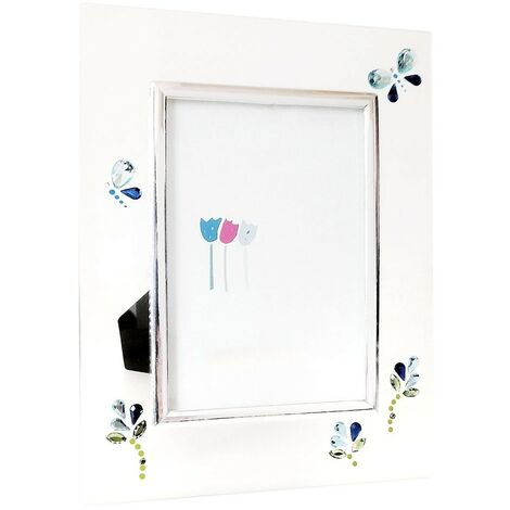 Porta foto da tavolo album cornice blu ritratti 10x15 vetro farfalle fiori moderno vintage bellissimo e particolare