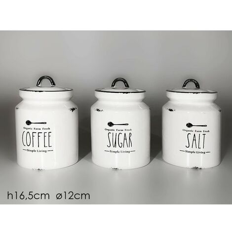 Barattoli contenitori porta dolci biscotti sale zucchero caffè bianco set  da 5 decoro cuore per casa cucina in ceramica moderno