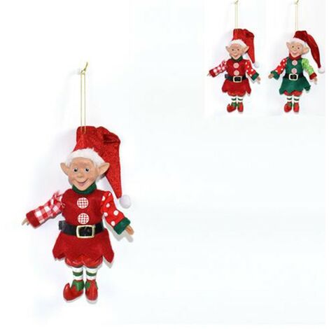 Giullare Elfo gnomo rosso palline decorazioni addobbi albero di natale pupazzo 20cm in tessuto ornamentale multicolore