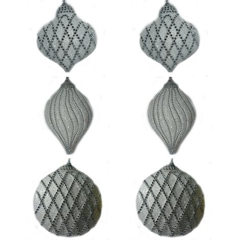 Palline per albero di natale decorazioni addobbi natalizi in bianco silver set da 6 ornamenti bianco argento particolari moderne (1/5)