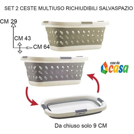 2 Cesti Portabiancheria Pieghevoli Con Ruote - 75L, Bianco - Per Lavanderia, Camera, Bagno - Foto 3