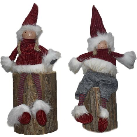 Gnomo elfo bambola babbo natale rosso decorazioni albero addobbi natalizi abito in velluto h48cm set2 idea regalo vetrine casa (1/5)