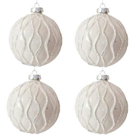 Palline In Vetro Soffiato Bianco Decorazioni Per Albero Di Natale Addobbi Sfera Cm10 Natalizia Set Da 4 78640457