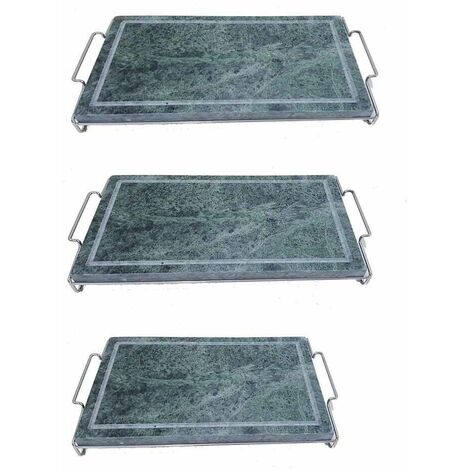 Griglia piastra bistecchiera barbecue in pietra ollare per cuocere arrostire cibo carne pesce verdura con stand - MISURA: Piastra ollare grande 25x40 cm