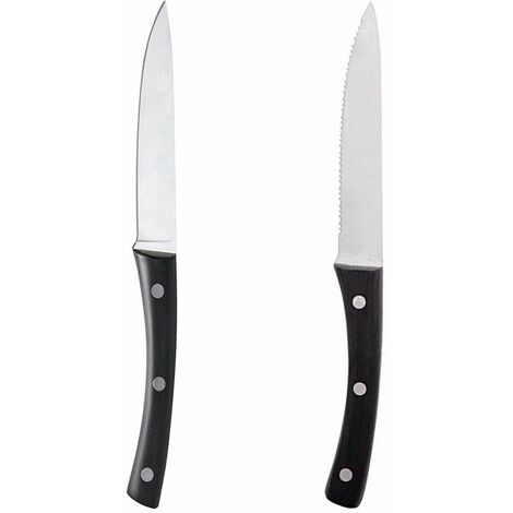 Coltello da carne tavola bistecca manico chiodato set6 per pizza lama seghettata liscia acciaio inox bar ristoranti casa - MISURA: Liscio