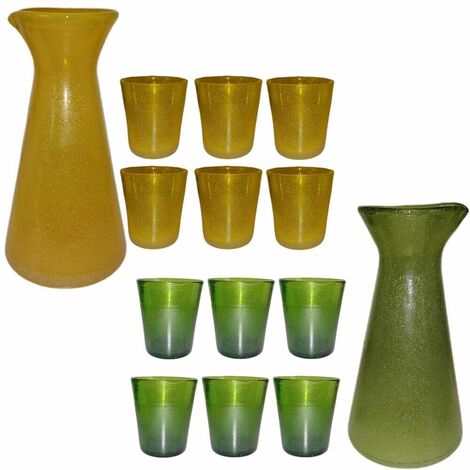 Bottiglia e bicchieri per acqua vino in cristallo lavorato da tavola casa ottima idea regalo - colorigenerali: VERDE