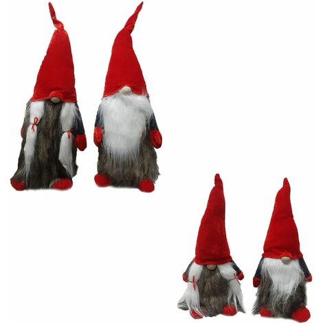 Gnomo elfo lui e lei babbo babba natale rosso per decorazioni natalizie addobbi idea regalo vetrine negozio set da 2 in tessuto - decoro: Coppia grande (1/5)