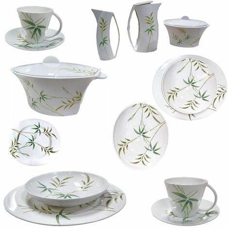 Servizio di piatti in porcellana bianca fiore verde tazzine tè caffè tazza caffettiera teiera lattiera zuccheriera zuppiera - Set tavola porcellana: Set caffettiera+zuccheriera + lattiera