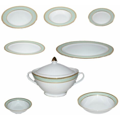 Servizio di piatti in porcellana bianca filo oro verde tazze tè tazzine caffè caffettiera teiera lattiera zuccheriera zuppiera - Set tavola porcellana: Set caffettiera+zuccheriera + lattiera