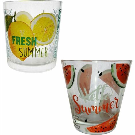 Bicchiere summer in vetro per acqua spremute cocktail set da 6 da casa ristorante pub classici moderni e particolari - decoro: Set 6 bicchieri decoro anguria