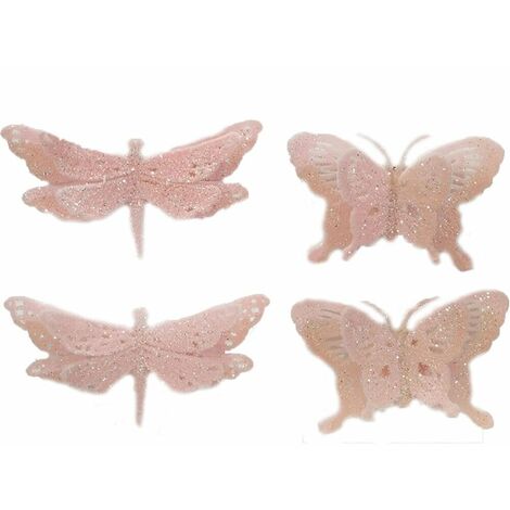 Farfalla libellula rosa palline addobbi decorazioni per albero di natale moderni - decoro animale: libellula (1/4)
