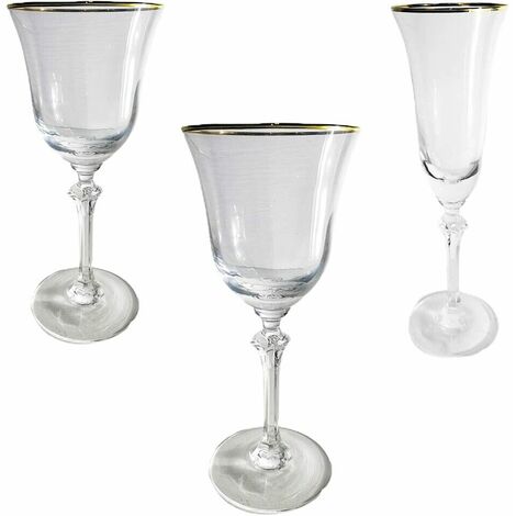 Set 6 calice da fluite acqua vino filo oro Bicchieri con piede lungo per prosecco cocktail liquore in cristallo idea regalo - decoro: Calice fluite