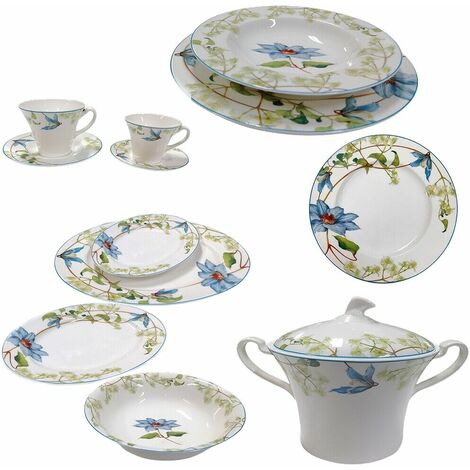 Servizio di piatti in porcellana bianca e fiore blu tazze da tè tazzine caffè caffettiera teiera lattiera zuccheriera zuppiera - Set tavola porcellana: Set 6 tazzine caffè con piattini