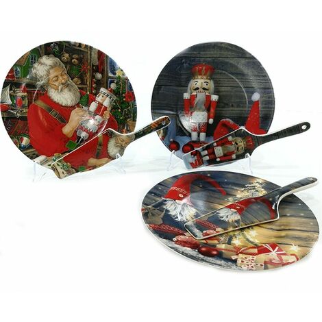 Piatto porta panettone dolci di natale con paletta decorazioni casa idea regalo - decoro: decoro 2 (1/5)