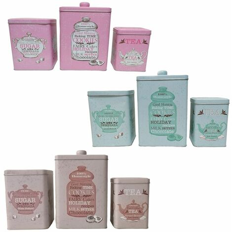 Set 3 barattoli in latta con coperchio per sale tea biscotti rosa verde beige per alimenti - colorigenerali: BEIGE