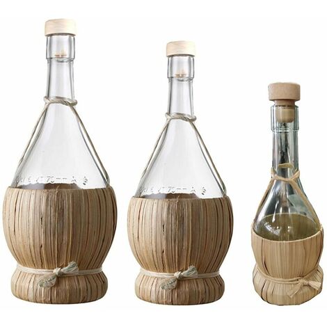 Bottiglia in vetro impagliata fiasco da cantina per vino da tavola 2 pezzi casa particolare elegante moderno ottima idea regalo - decoro: Set da 2 fiaschi da 500 ml