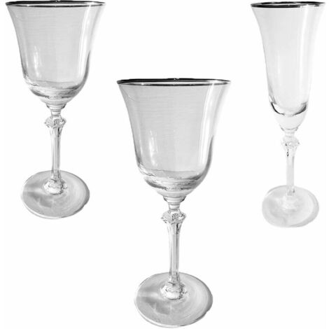 Set 6 calice da fluite acqua vino filo platino Bicchieri con piede lungo per prosecco cocktail liquore in cristallo idea regalo - decoro: Calice fluite