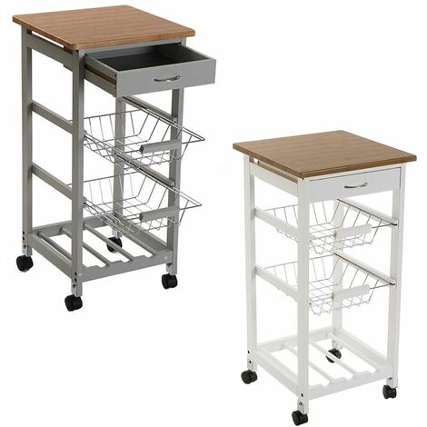 Carrello Porta Frutta E Verdure, Con 3 Cestini E Porta Bottiglie