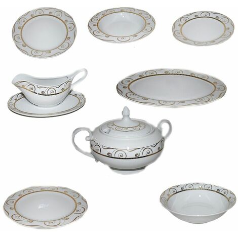 Servizio piatti in porcellana bianca filo oro tazze tè tazzine caffè caffettiera teiera lattiera zuccheriera da portata zuppiera - Set tavola porcellana: Set 6 tazzine tè con piattini