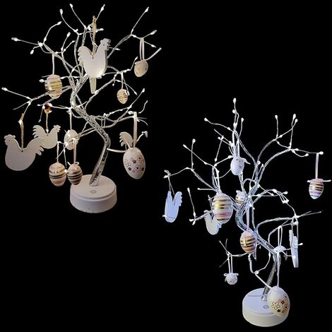 Albero di pasqua con 180 luci led USB addobbi uova gallo decorazioni per casa pub vetrina negozio lume lampada da tavolo - colorigenerali: BIANCO FREDDO (1/5)
