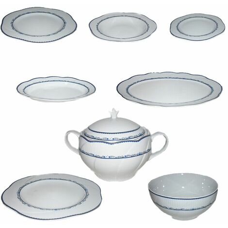 Servizio di piatti in porcellana fiore filo blu tazze tè caffè caffettiera teiera lattiera zuccheriera da portata zuppiera - Set tavola porcellana: Set 6 tazzine caffè con piattini