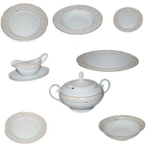 Servizio di piatti in porcellana bianca filo oro tazze tè caffè caffettiera teiera lattiera zuccheriera da portata zuppiera - Set tavola porcellana: Set 6 tazzine caffè con piattini