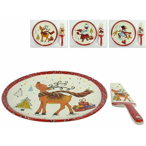 Piatto porta panettone dolci di natale con paletta idea regalo per natale centro - decoro: decoro 3 (1/5)